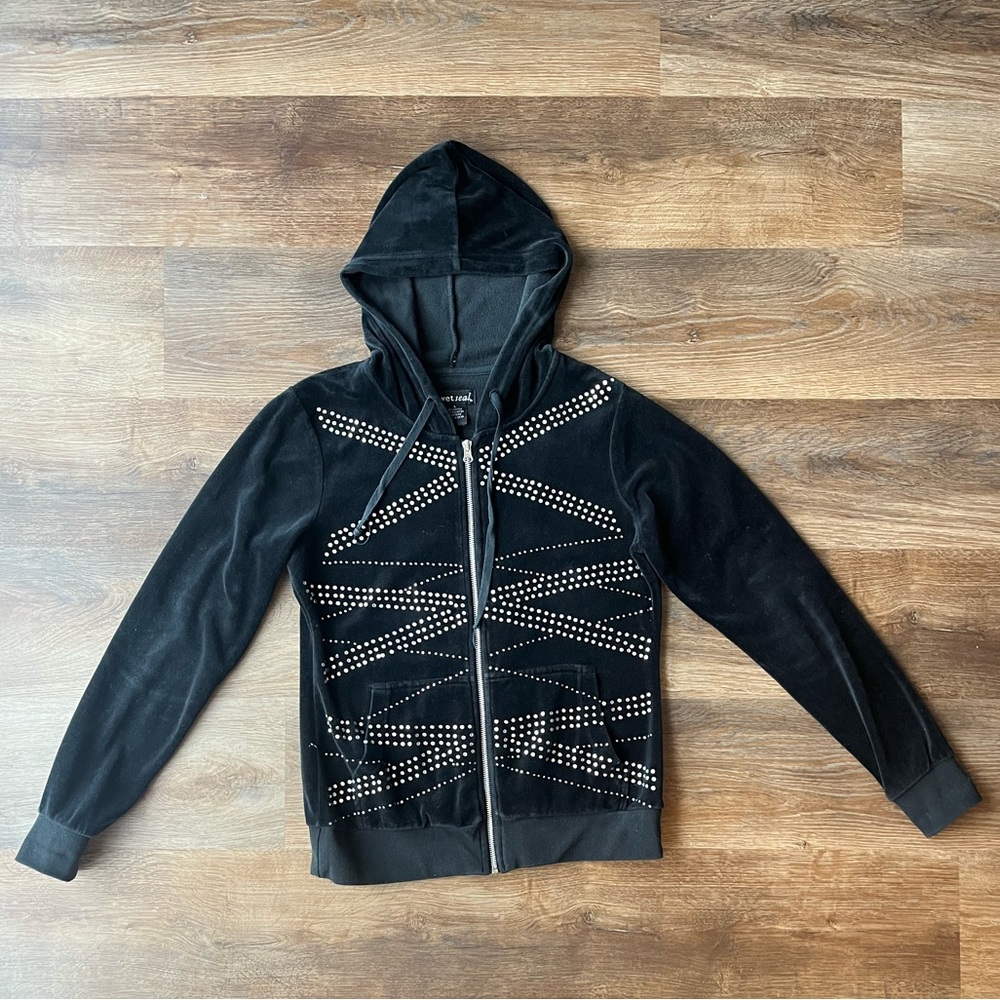 Vintage Wet Seal Black Rhinestone Velour Hoodie